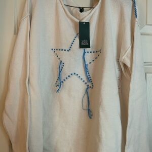 White Sweater with Blue Star Design by Wild Fable